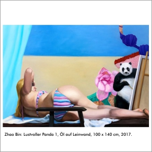 Zhao Bin: Lustvoller Panda 1, Öl auf Leinwand, 100 x 140 cm, 2017